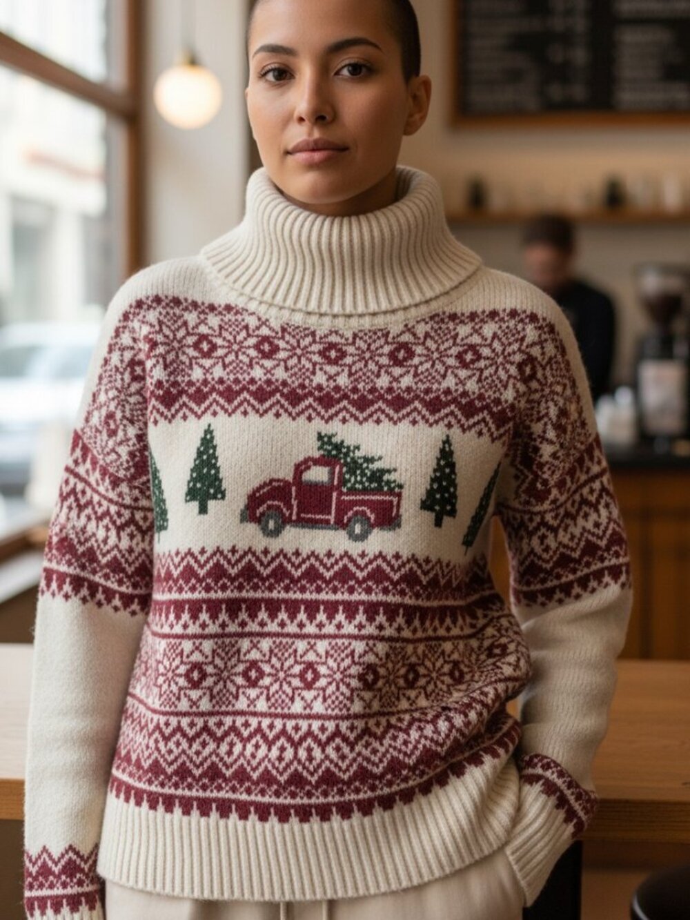 Ruby Moon turtleneck XS holiday cotton red cream green